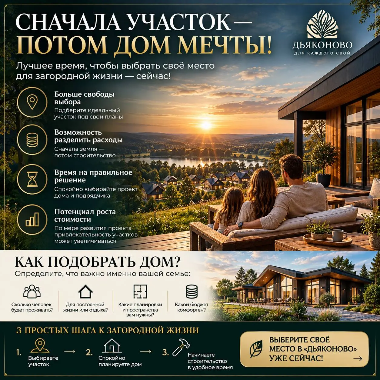🏡 СНАЧАЛА УЧАСТОК — ПОТОМ ДОМ МЕЧТЫ!
Когда лучше покупать землю и начинать строительство? Как выбрать дом, который подойдёт именно вашей семье?
Многие откладывают покупку участка, потому что ещё не оп... | Сетка — социальная сеть от hh.ru
