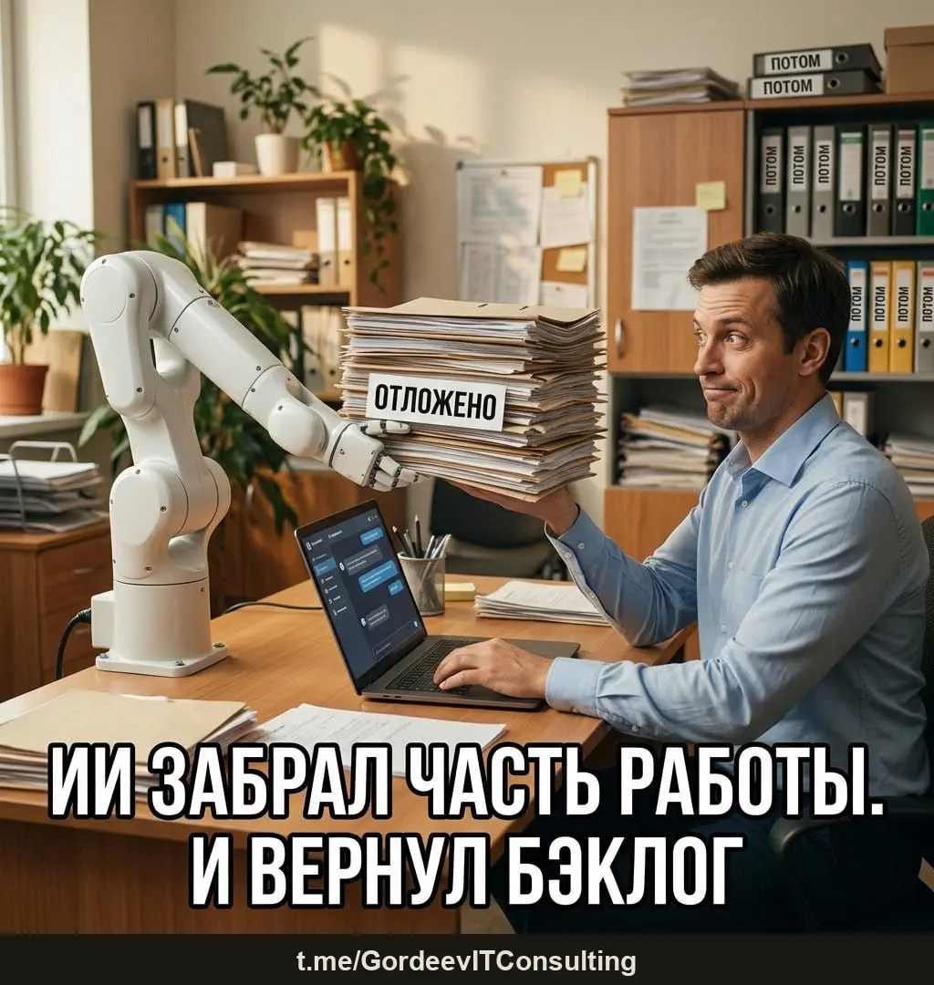 "🤖
Заметил за собой: ИИ не уменьшает мою работу. Он её переносит.
Автоматизируешь часть работы — да, становится быстрее. Но работы меньше не становится | Сетка — социальная сеть от hh.ru