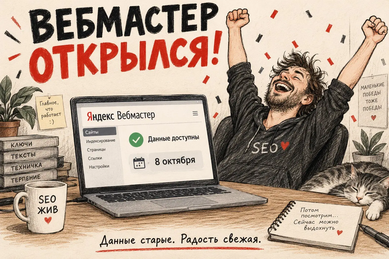 О, Вебмастер открылся!
Данные пока недельной давности. Обычно хочется посвежее, но сегодня уже спасибо, что открылся 😅 | Сетка — социальная сеть от hh.ru