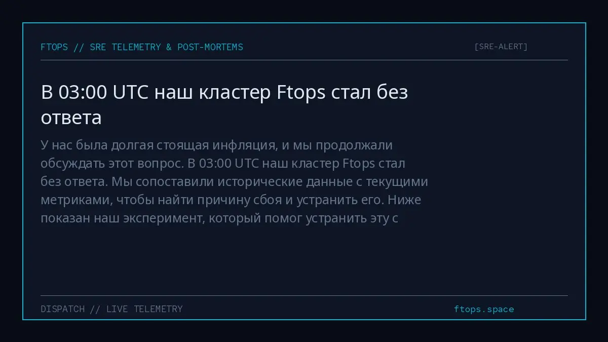 У нас была долгая стоящая инфляция, и мы продолжали обсуждать этот вопрос. В 03:00 UTC наш кластер Ftops стал без ответа | Сетка — социальная сеть от hh.ru