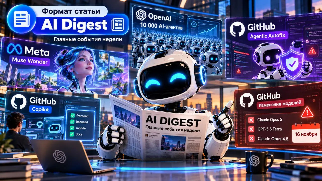 📰 AI DIGEST | ИИ уже не просто отвечает: пять сигналов недели
На этой неделе меня заинтересовала не очередная таблица, где одна нейросеть обогнала другую | Сетка — социальная сеть от hh.ru