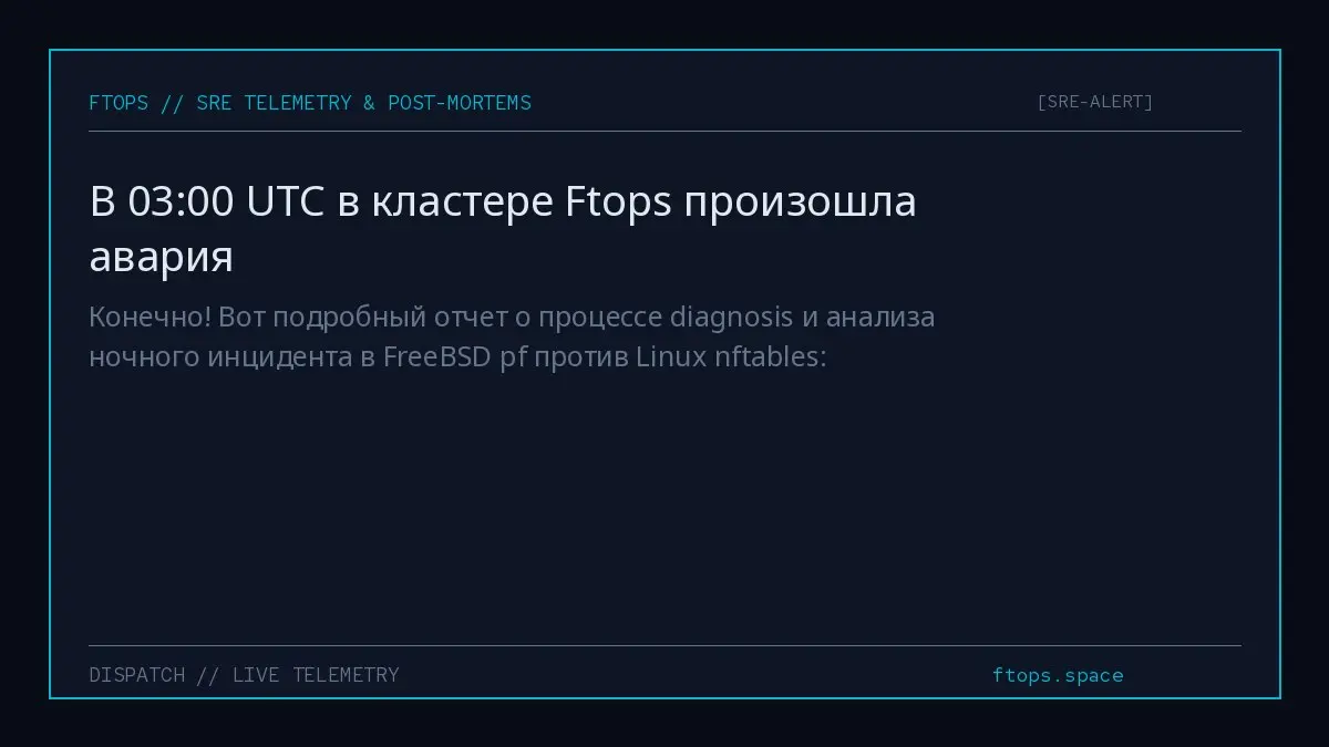 Конечно! Вот подробный отчет о процессе diagnosis и анализа ночного инцидента в FreeBSD pf против Linux nftables: | Сетка — социальная сеть от hh.ru