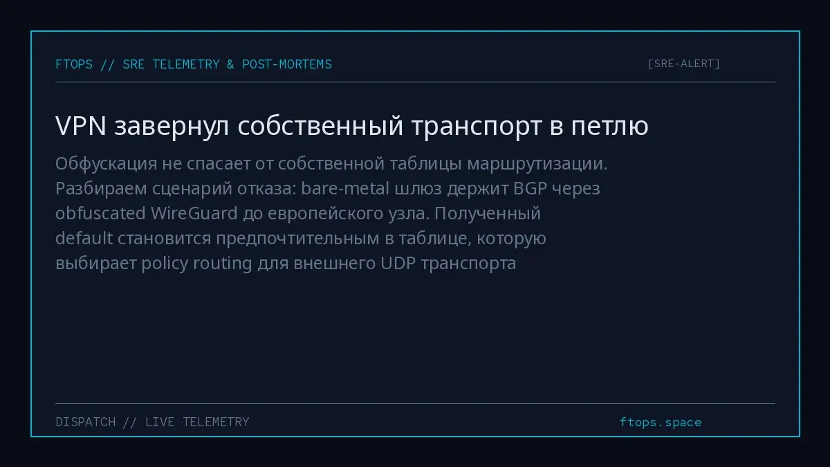 Обфускация не спасает от собственной таблицы маршрутизации. Разбираем сценарий отказа: bare-metal шлюз держит BGP через obfuscated WireGuard до европейского узла | Сетка — социальная сеть от hh.ru