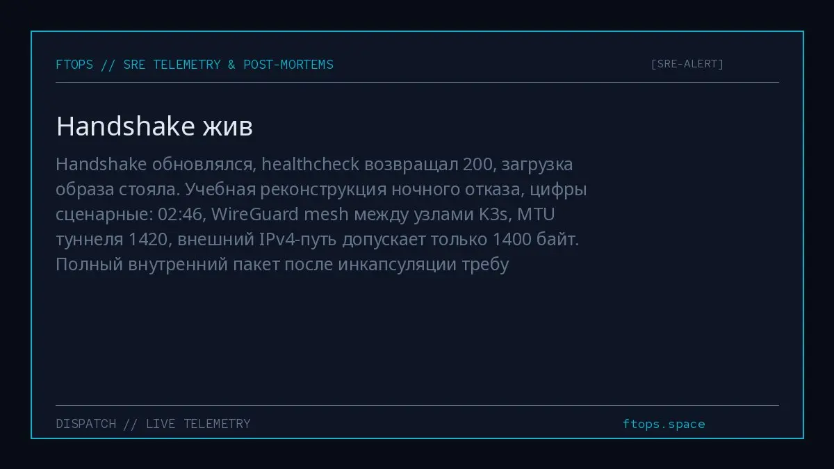Handshake обновлялся, healthcheck возвращал 200, загрузка образа стояла | Сетка — социальная сеть от hh.ru