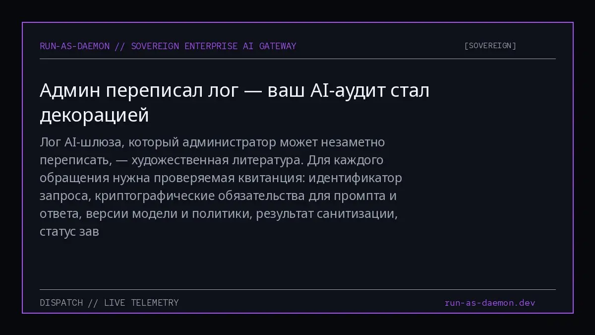 Лог AI-шлюза, который администратор может незаметно переписать, — художественная литература | Сетка — социальная сеть от hh.ru