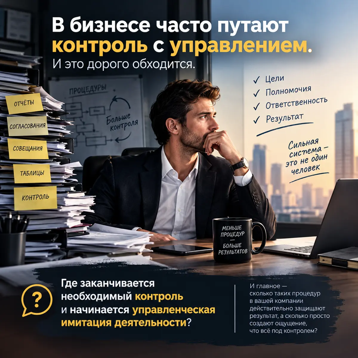 В бизнесе часто путают контроль с управлением. И это дорого обходится.
Руководитель хочет быть в курсе всего | Сетка — социальная сеть от hh.ru