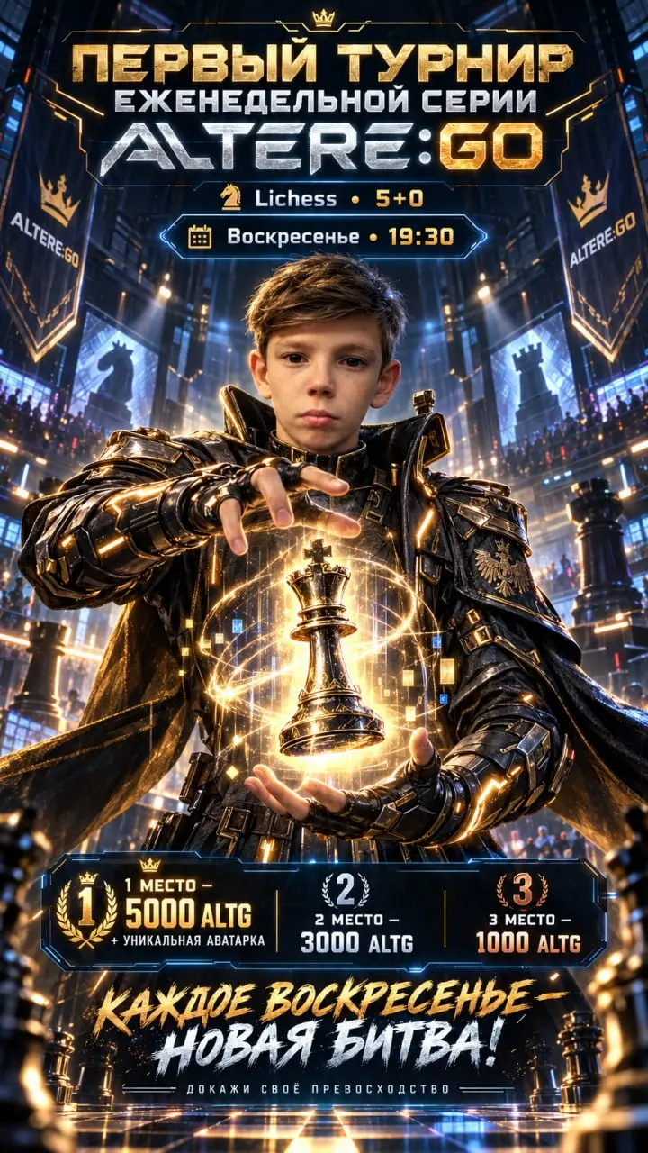 ♟ ПЕРВЫЙ ШАХМАТНЫЙ ТУРНИР ALTERE! ⚔️
ALTERE:GO — это игровая вселенная, где ты можешь развивать своего персонажа, выполнять интересные задания, участвовать в турнирах и зарабатывать игровую валюту ALT... | Сетка — социальная сеть от hh.ru