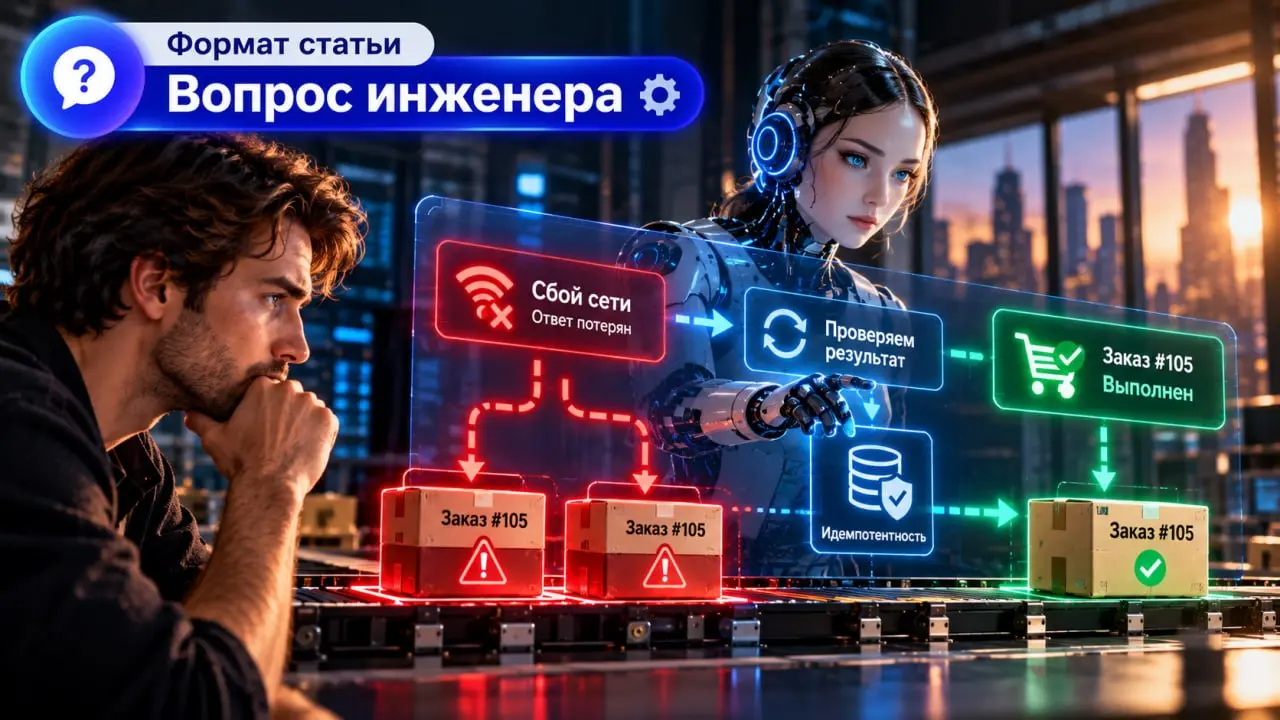 🧠 Вопрос инженера | Что AI-агент сделает после сбоя?
Представьте ситуацию.
AI-агент получил заказ, отправил запрос поставщику и дождался выполнения операции.
Но в этот момент соединение оборвалось | Сетка — социальная сеть от hh.ru