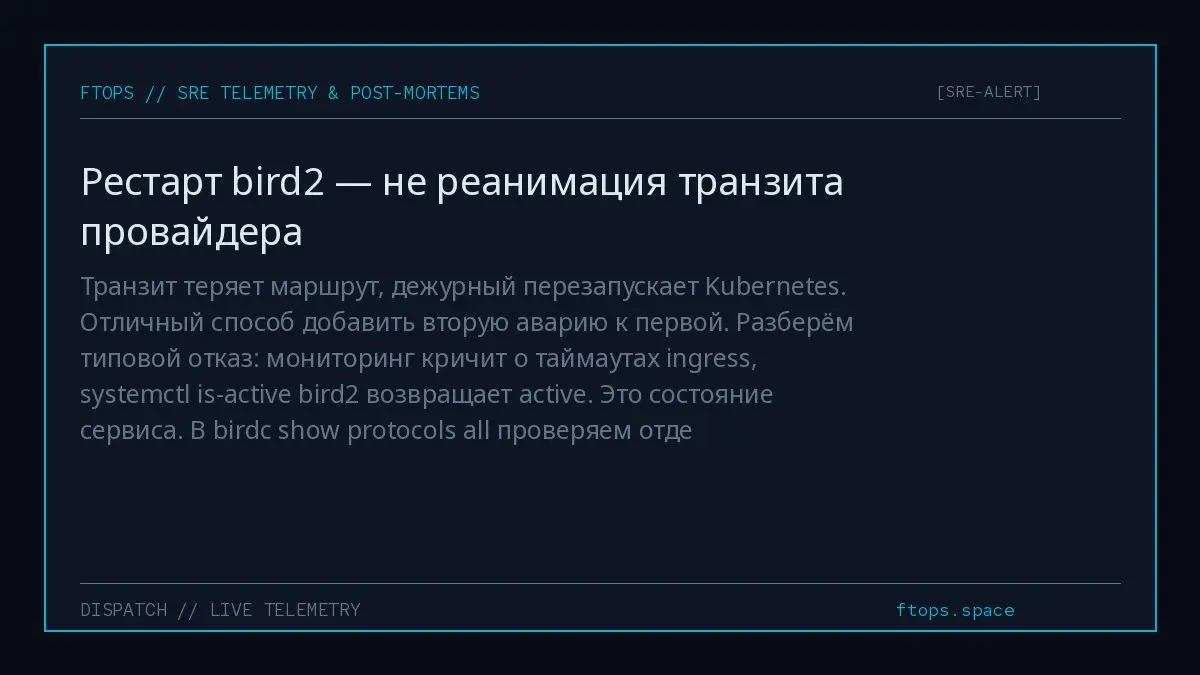 Транзит теряет маршрут, дежурный перезапускает Kubernetes. Отличный способ добавить вторую аварию к первой | Сетка — социальная сеть от hh.ru
