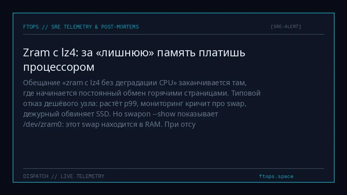 Обещание «zram с lz4 без деградации CPU» заканчивается там, где начинается постоянный обмен горячими страницами | Сетка — социальная сеть от hh.ru