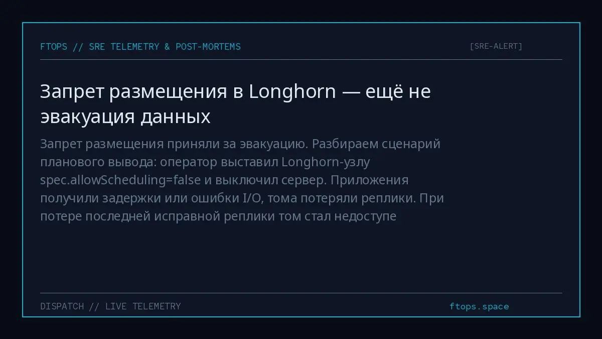 Запрет размещения приняли за эвакуацию. Разбираем сценарий планового вывода: оператор выставил Longhorn-узлу spec.allowScheduling=false и выключил сервер | Сетка — социальная сеть от hh.ru