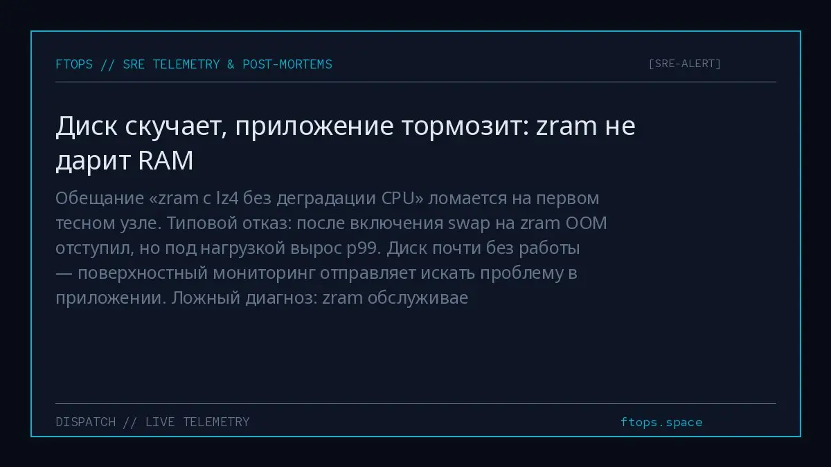 Обещание «zram с lz4 без деградации CPU» ломается на первом тесном узле. Типовой отказ: после включения swap на zram OOM отступил, но под нагрузкой вырос p99 | Сетка — социальная сеть от hh.ru