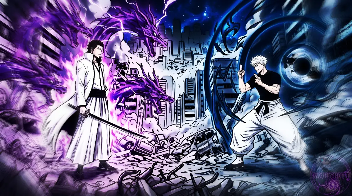 Решил сделать кроссовер арт Bleach / Jujutsu Kaisen, и создать встречу Gojo Satoru с Aizen Sosuke. | Сетка — социальная сеть от hh.ru