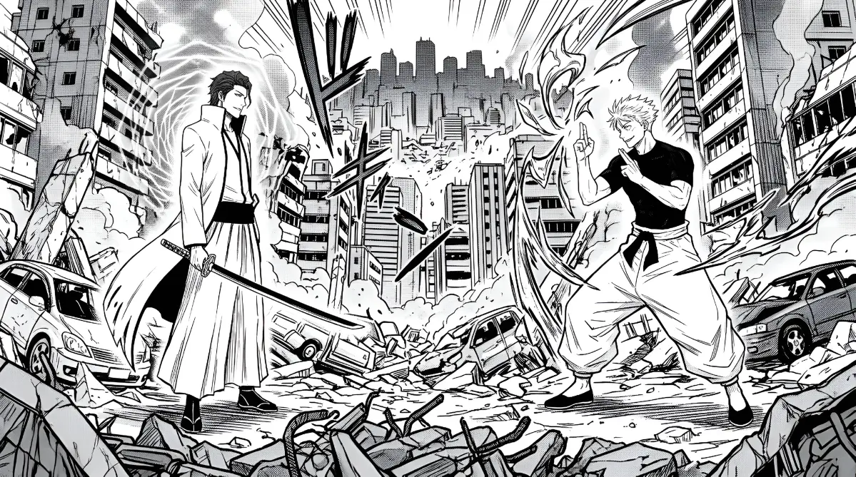 Решил сделать кроссовер арт Bleach / Jujutsu Kaisen, и создать встречу Gojo Satoru с Aizen Sosuke. | Сетка — социальная сеть от hh.ru