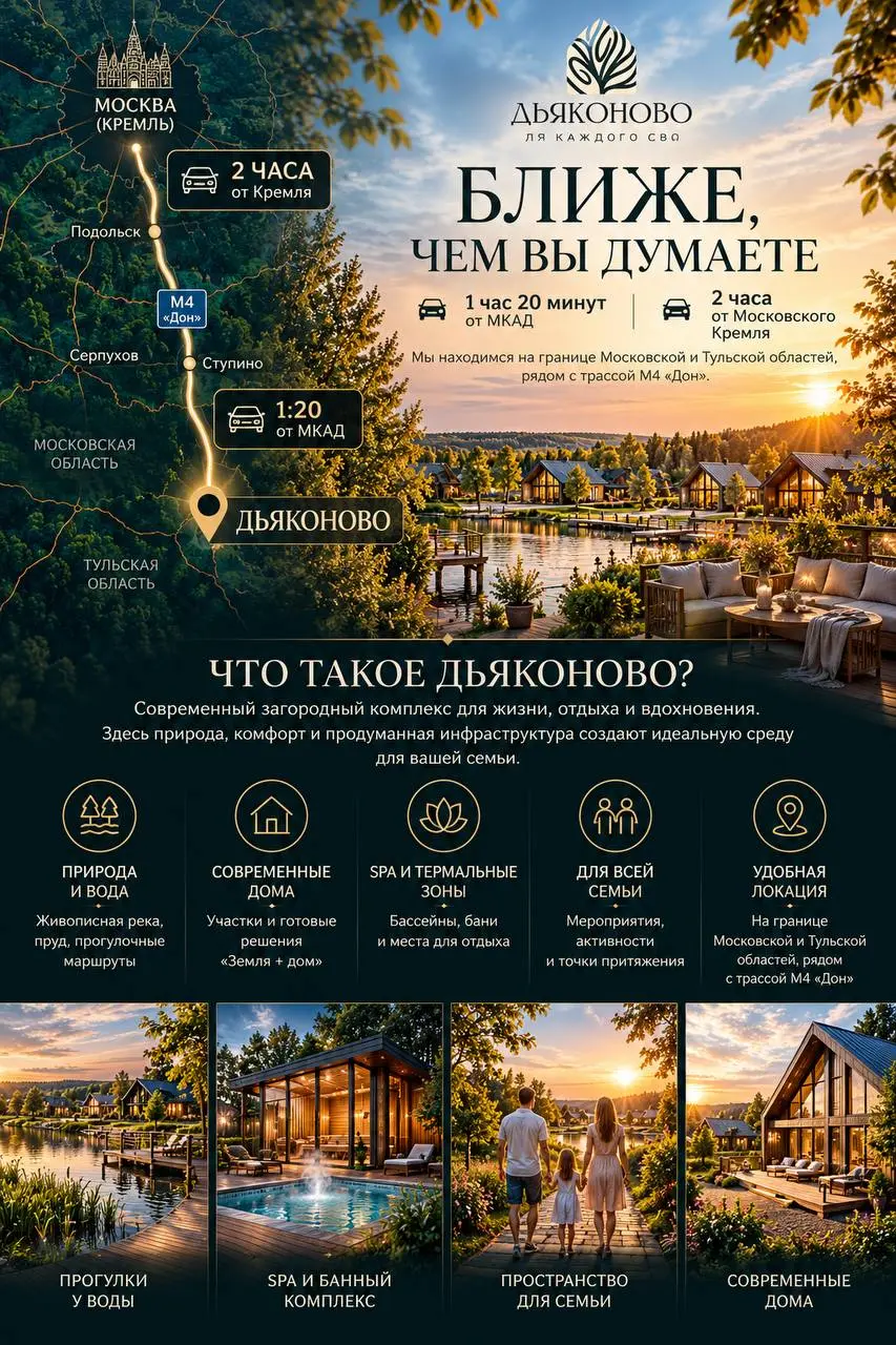🏡 ДЬЯКОНОВО — БЛИЖЕ, ЧЕМ ВЫ ДУМАЕТЕ!
Представьте место, где начинается настоящая загородная жизнь. Просторные поля, живописная река, свежий воздух и собственный дом, в который хочется возвращаться | Сетка — социальная сеть от hh.ru