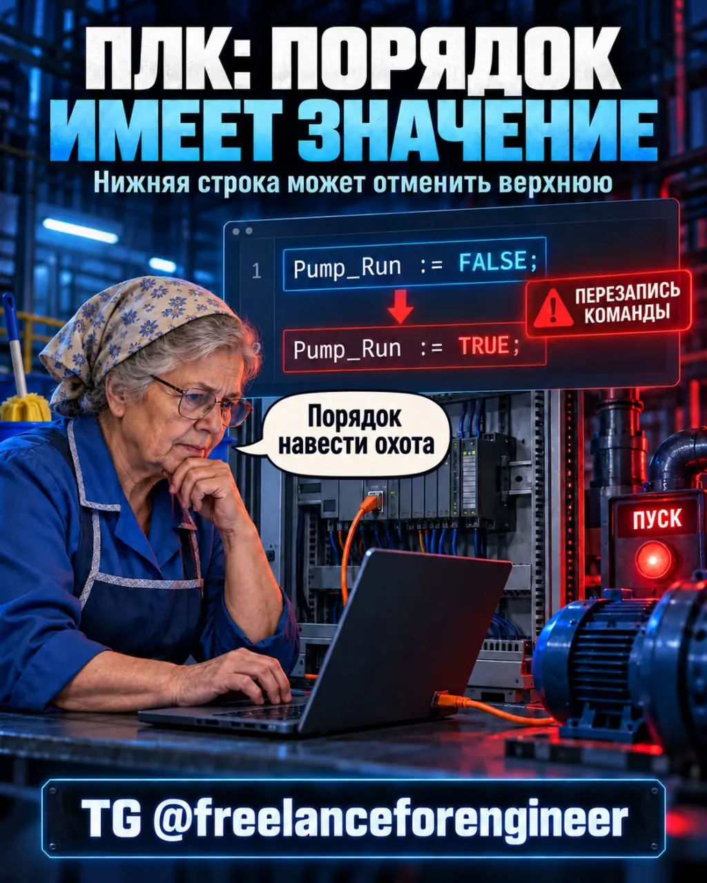 ПЛК выполняет программу в заданном порядке. И этот порядок имеет значение.
Можно написать правильные условия, выбрать нужные блоки — и получить неправильную работу оборудования | Сетка — социальная сеть от hh.ru