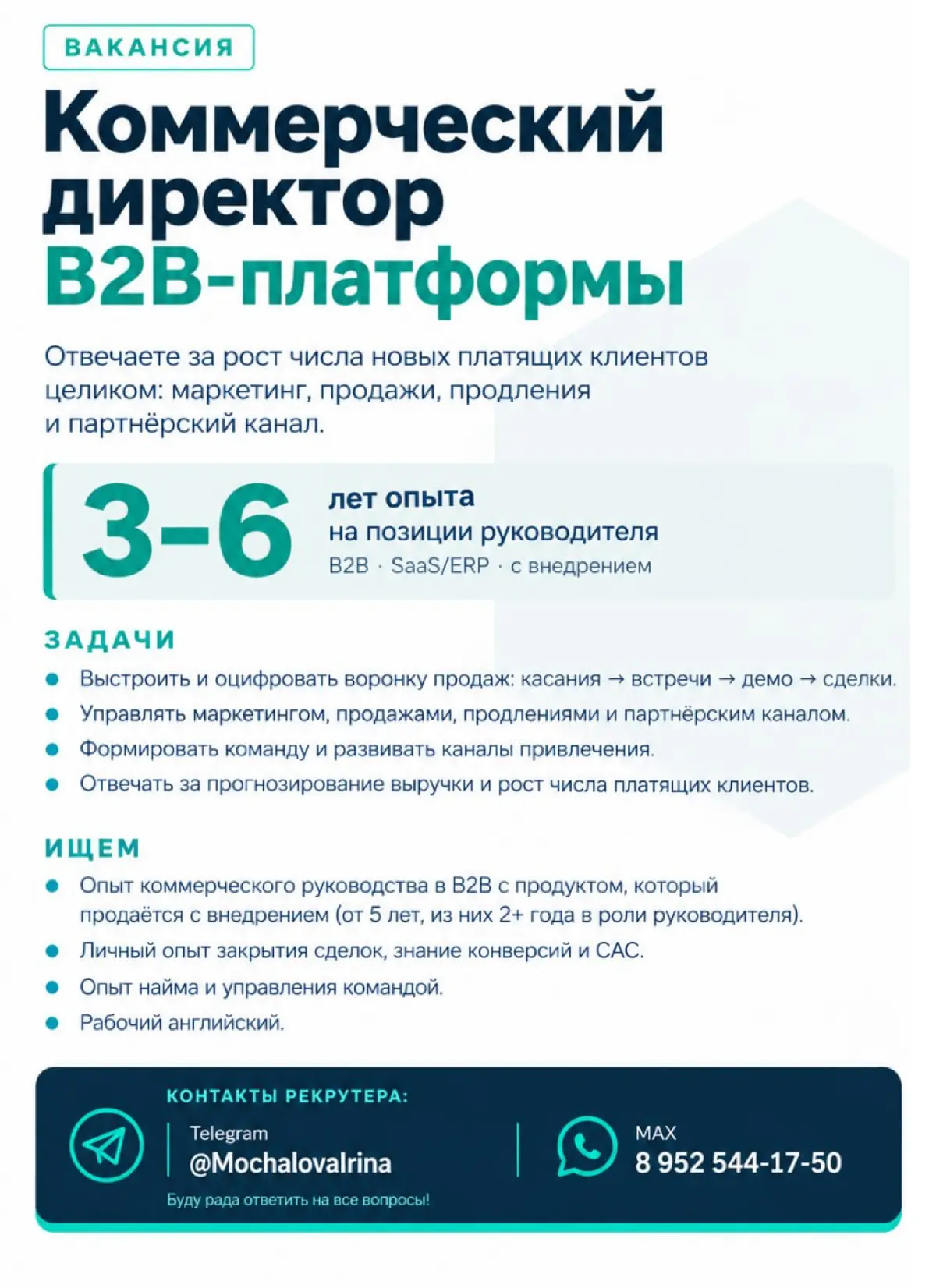 Коммерческий директор B2B-платформы (продажи + маркетинг) | Сетка — социальная сеть от hh.ru