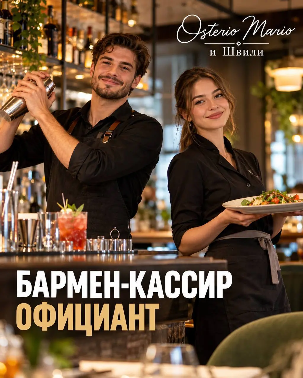 1️⃣БАРМЕН-КАССИР - от 4200₽/смена + чаевые + kpi
2️⃣ОФИЦИАНТ - от 200₽/ч + чаевые + %
Osterio Mario и Швили
• Москва, м | Сетка — социальная сеть от hh.ru