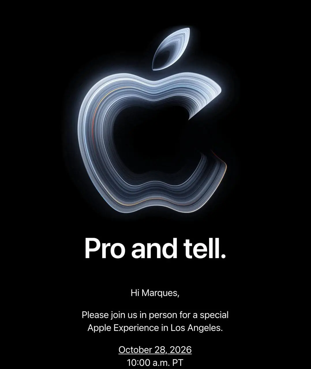 Ждём новые ноутбуки. Блогеры слили инвайты на презентацию Apple Experience. Будет закрытая встреча для прессы в Лос-Анджелесе, 28 октября, в 20:00 по МСК | Сетка — социальная сеть от hh.ru