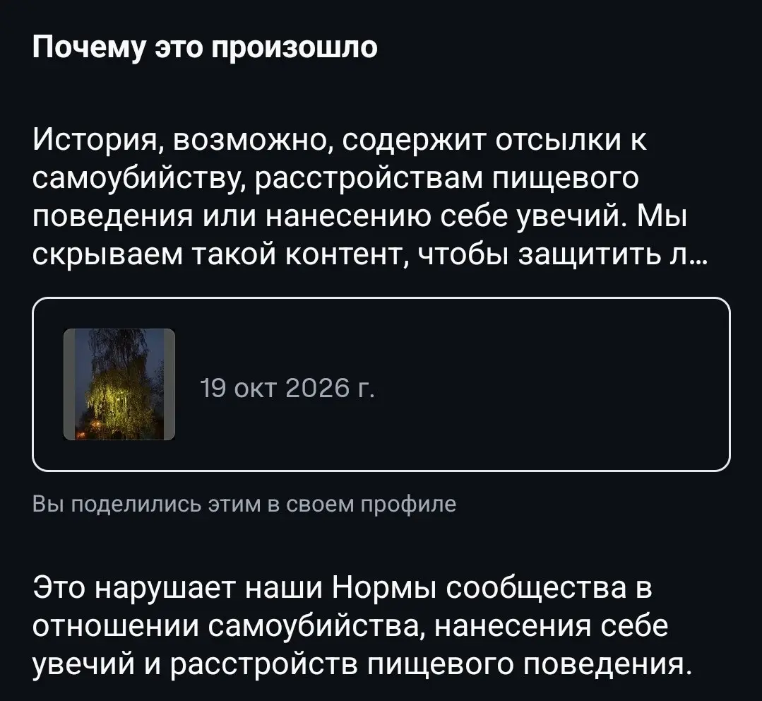 Какой-то сговор: то ютуб мне ставит пометку, то инста...
Ну вот где здесь отсылки к самоубийству? 🥲 | Сетка — социальная сеть от hh.ru