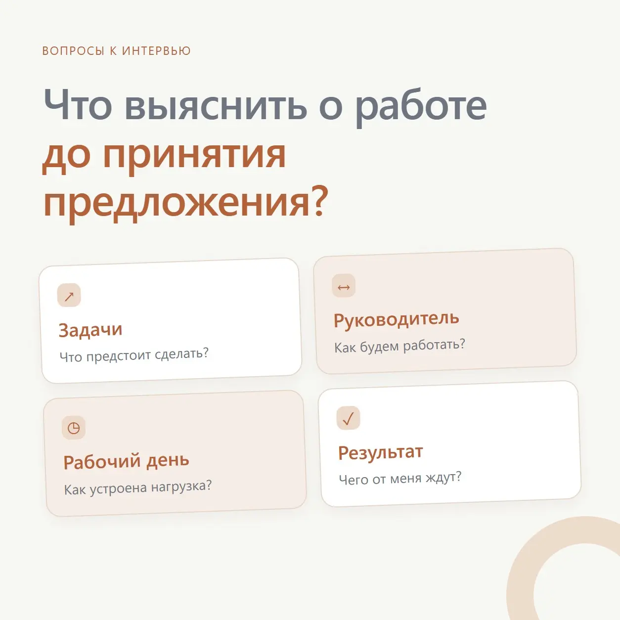 Что выяснить о работе, пока вы ещё не приняли предложение?
На интервью всё звучит хорошо: интересные задачи, самостоятельность, возможность влиять | Сетка — социальная сеть от hh.ru