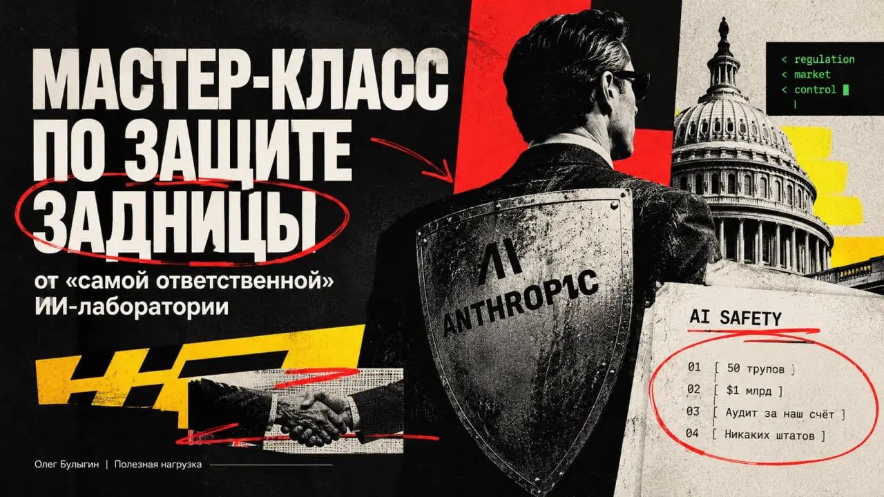 Мастер-класс по защите задницы от «самой ответственной» ИИ-лаборатории 🎪
Не прошло и пары недель с новости о том, как бигтех репетирует катастрофы ради регуляторного захвата рынка, как подоспела факту... | Сетка — социальная сеть от hh.ru