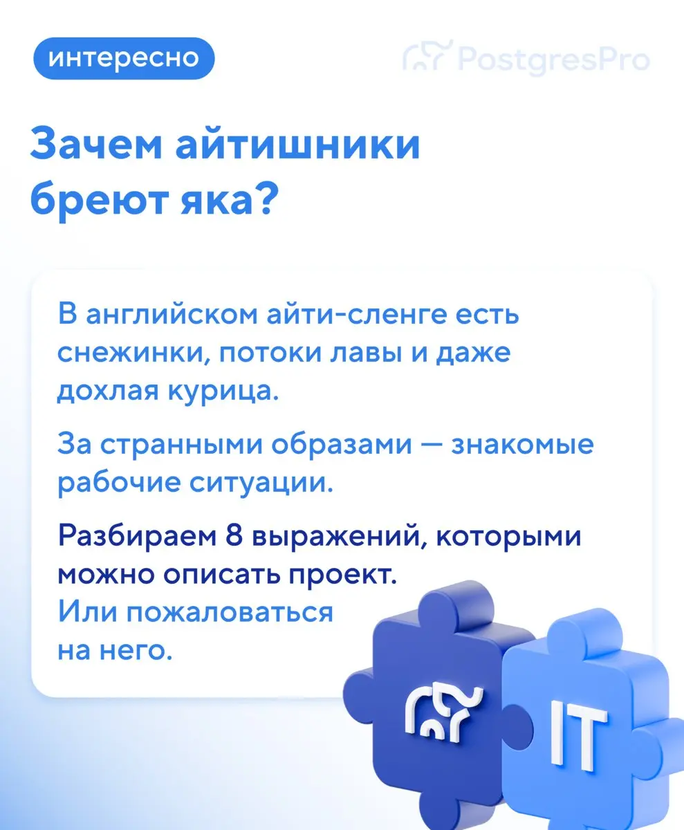 🦬 Хотел исправить опечатку — полдня брил яка. Выключил забытый сервер — нашел бухгалтерию.
🐔 У айтишников есть выражения на оба случая. И еще на случай, когда остается только помахать дохлой курицей | Сетка — социальная сеть от hh.ru