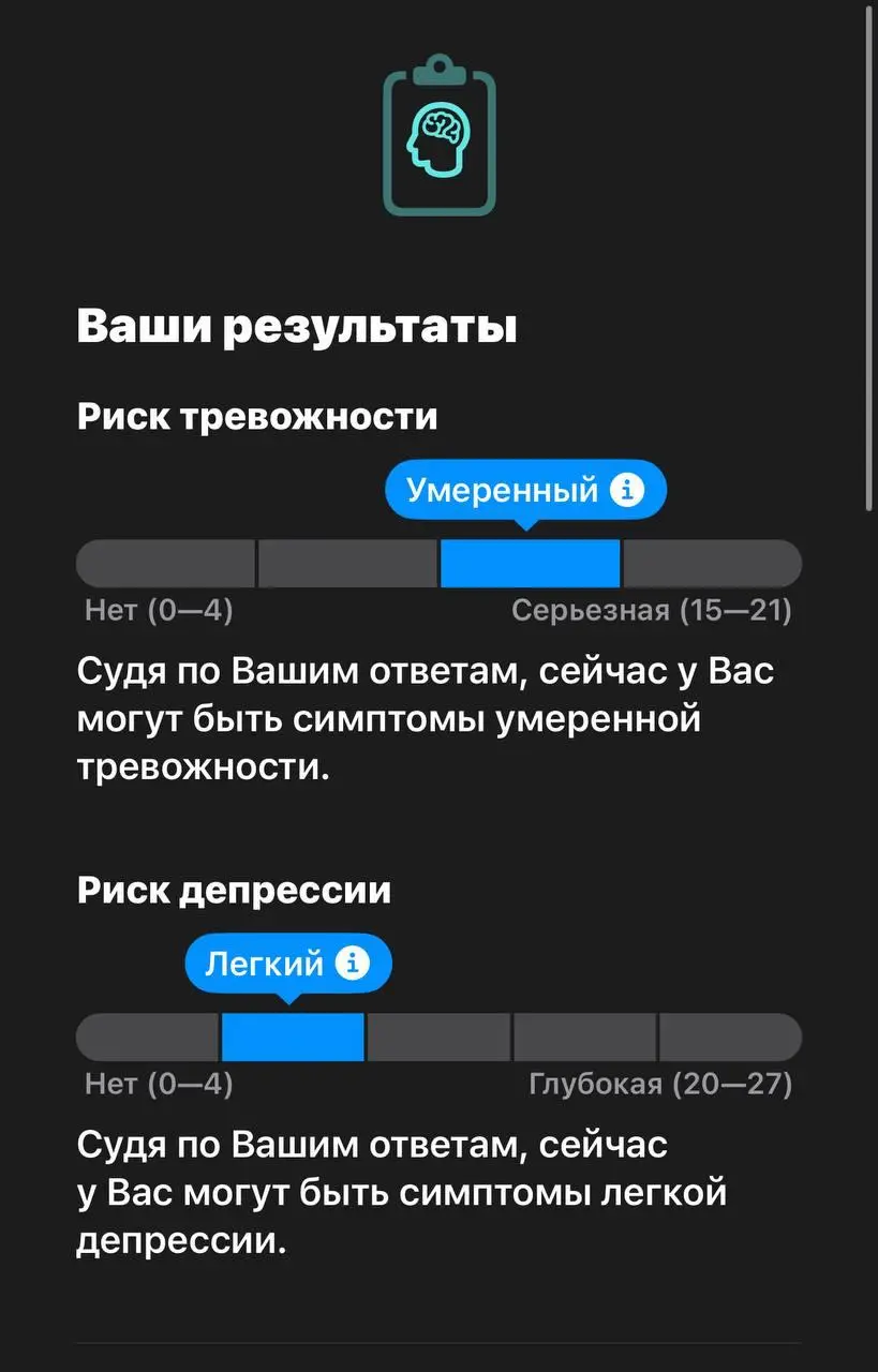 Техосмотр владельца iPhone
Мой айфон с утра порадовал: обнаружил у меня умеренную тревожность и лёгкий риск развития депрессии | Сетка — социальная сеть от hh.ru