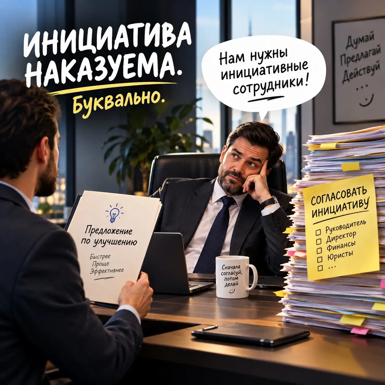 «Нам нужны инициативные сотрудники!» — сказал руководитель. И пошёл согласовывать, можно ли им проявлять инициативу | Сетка — социальная сеть от hh.ru