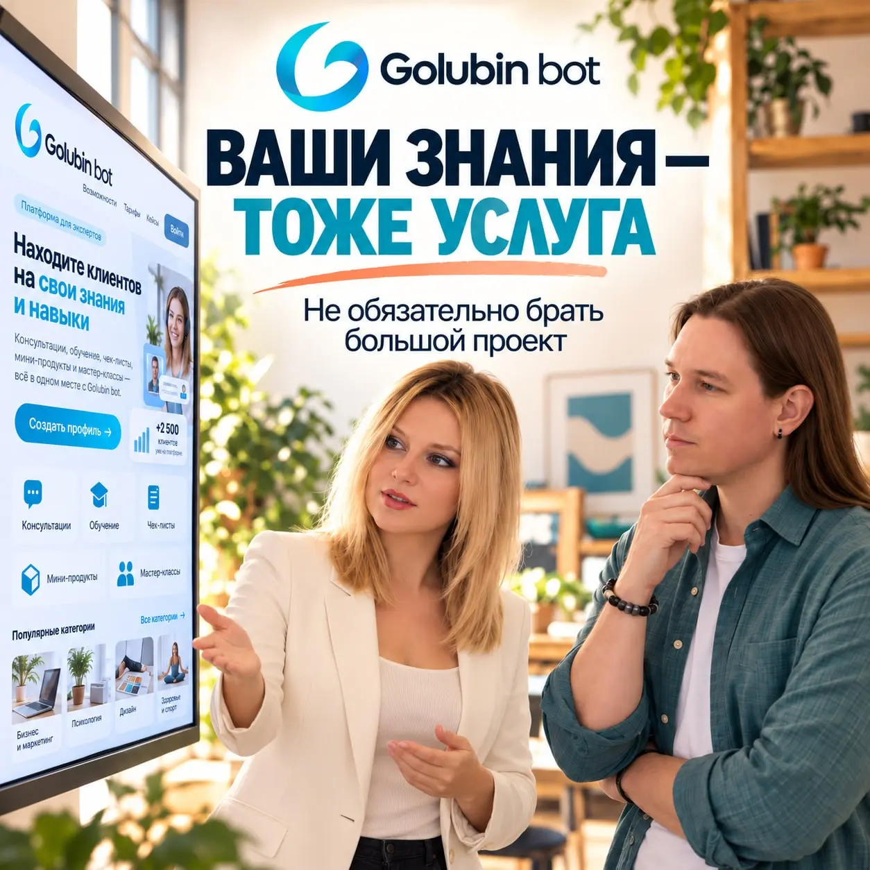 Клиенту не всегда нужен большой проект. Иногда ему нужны ваши знания.
В одной из заявок Golubin bot встретился запрос:
«Ищу специалиста по маркировке рекламы, нужна консультация» | Сетка — социальная сеть от hh.ru