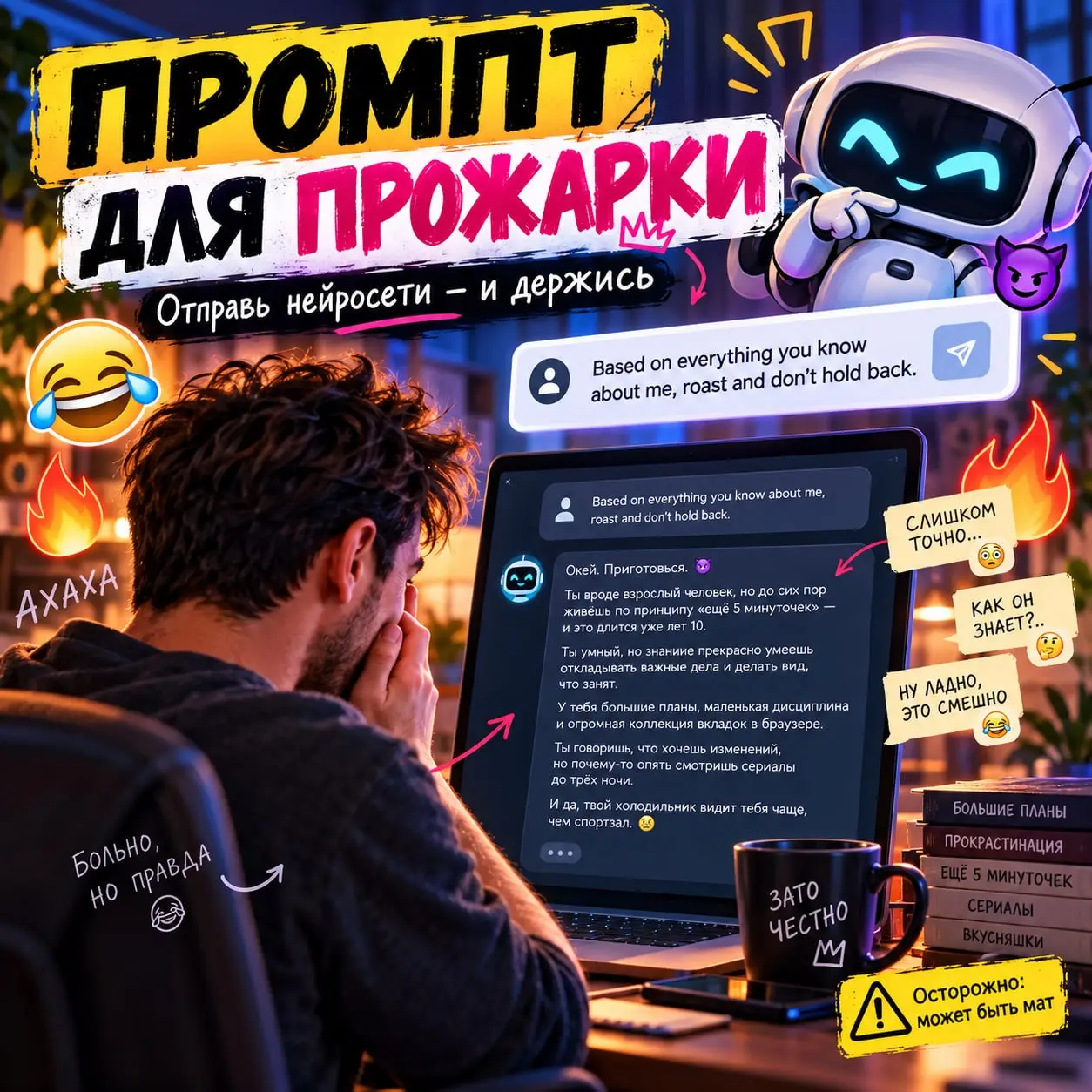 😂 Промпт для активных пользователей нейросетей!
Если ChatGPT, Claude или DeepSeek за последние пару лет стали вашими постоянными помощниками и вы регулярно обсуждаете с ними рабочие и личные вопросы, ... | Сетка — социальная сеть от hh.ru
