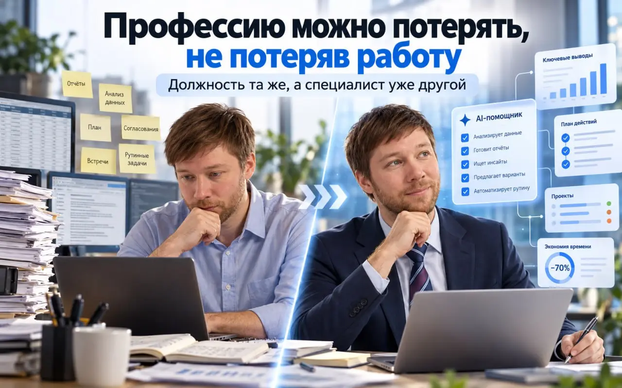 🤖 Профессию можно потерять, не потеряв работу
А вы знали, что профессию можно потерять, не потеряв работу?
Звучит как глупость, да? Вас никто не увольняет, должность на месте, зарплата приходит | Сетка — социальная сеть от hh.ru
