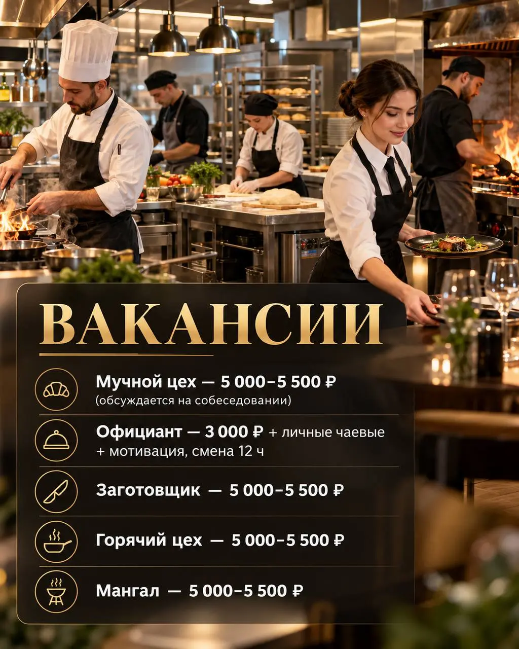 1️⃣МУЧНОЙ ЦЕХ,
2️⃣ОФИЦИАНТ,
3️⃣ЗАГОТОВЩИК,
4️⃣ГОРЯЧИЙ ЦЕХ,
5️⃣МАНГАЛ
Прямой работодатель
• Москва
• Рестораны/Кафе
• +79685614174
Полное описание вакансии размещено в Телеграм и Макс | Сетка — социальная сеть от hh.ru