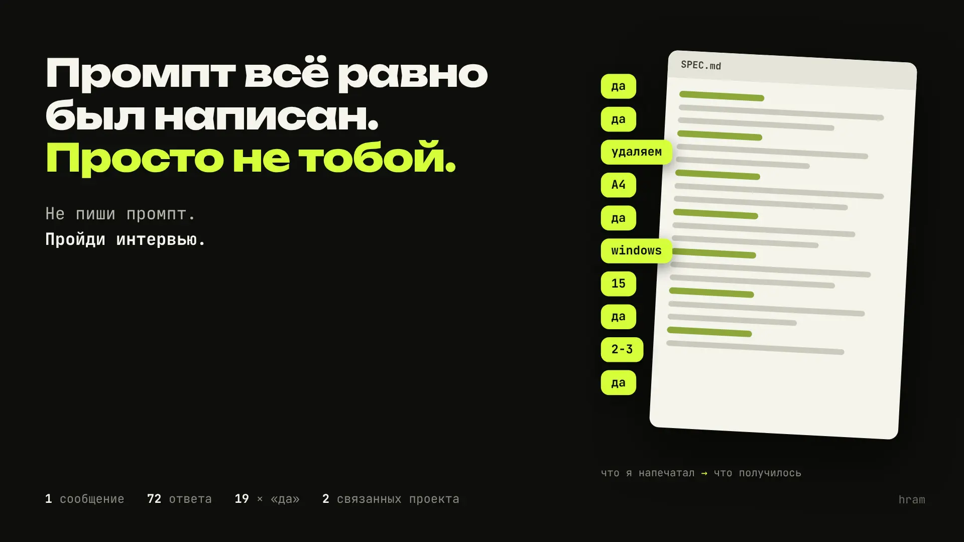 Не пиши промпт. Пройди интервью. | Сетка — социальная сеть от hh.ru
