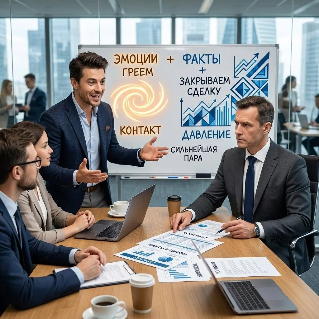 Связка продавцов: истероид и паранойял. Один греет контакт эмоциями, другой закрывает сделку давлением фактов. Вместе — сильнейшая пара в переговорах. | Сетка — социальная сеть от hh.ru