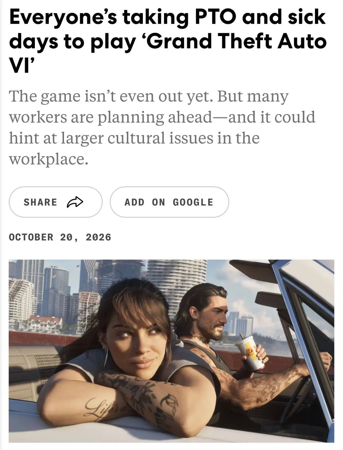 В западных компаниях начался бум больничных из-за выхода GTA VI — согласно опросу, около 40% работников планируют взять отгул по уважительной причине, чтобы поиграть в игру | Сетка — социальная сеть от hh.ru