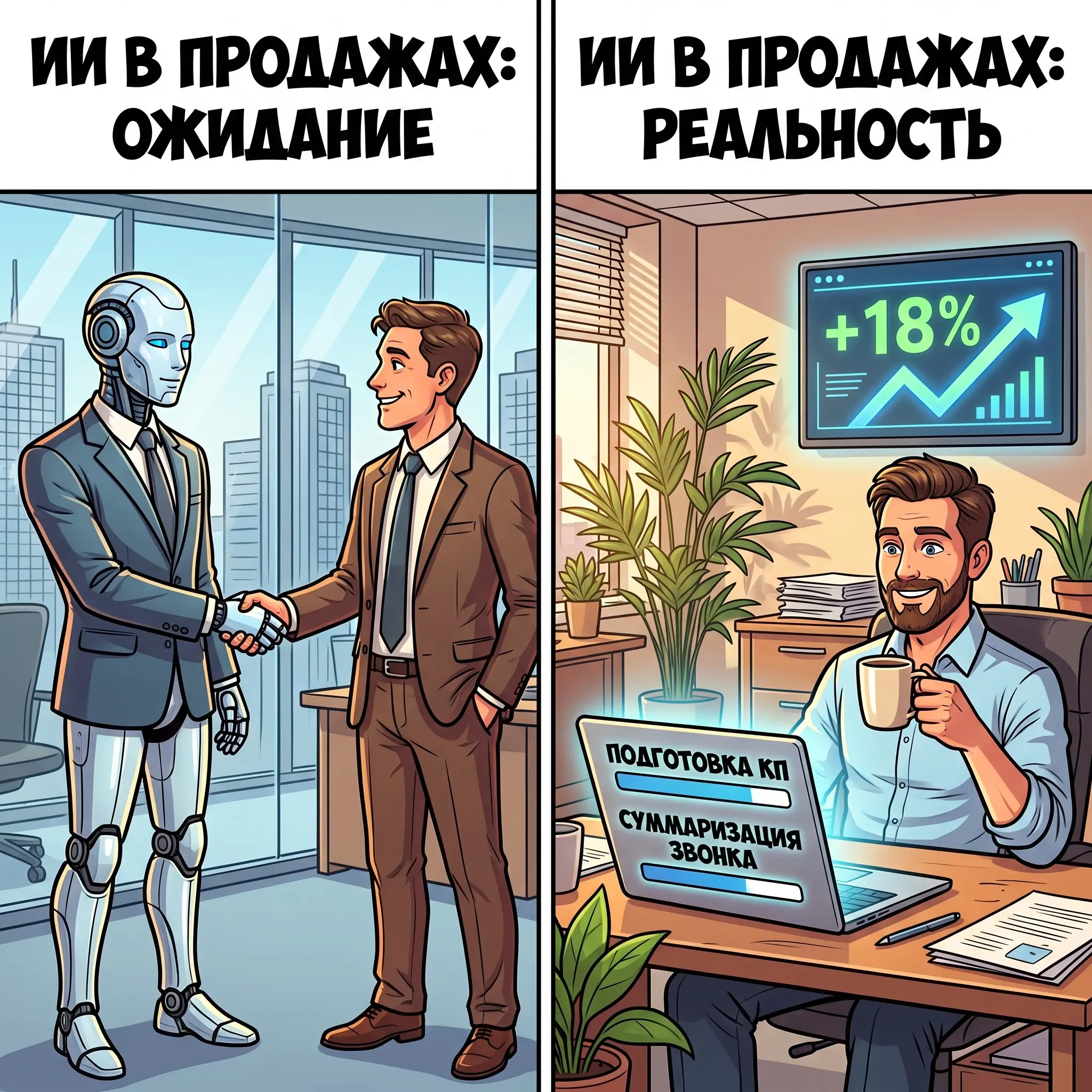 ИИ в B2B-продажах: игрушка для красивых отчетов или реальные +18% к конверсии?
Сейчас из каждого утюга рассказывают, как нейросети вот-вот заменят всех менеджеров по продажам | Сетка — социальная сеть от hh.ru