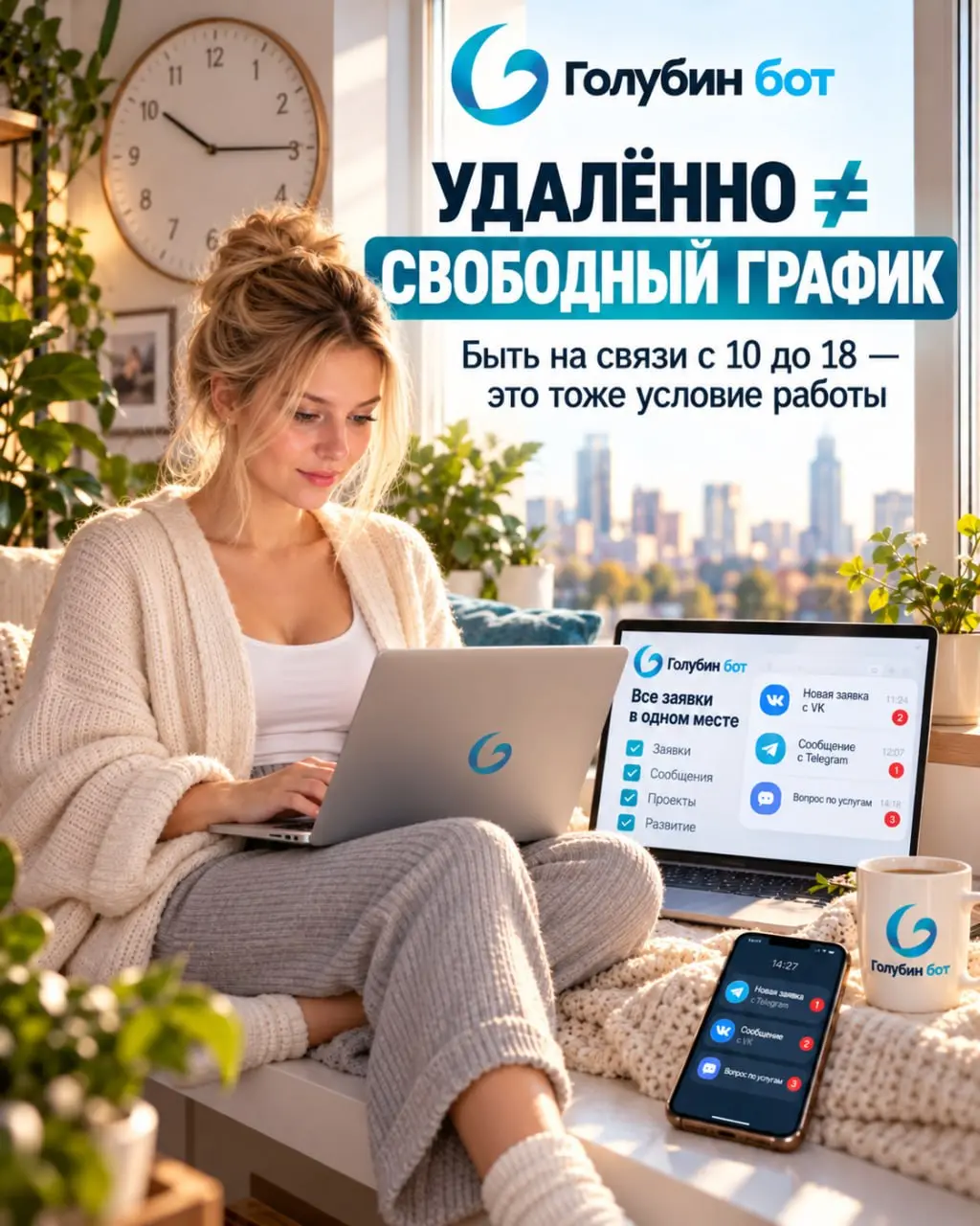 «Удалённо, но быть на связи с 10 до 18». Это ещё свободный график?
В одной из заявок Golubin bot агентство ищет дизайнера.
Задачи вполне привычные: сайты, презентации, рекламные креативы | Сетка — социальная сеть от hh.ru