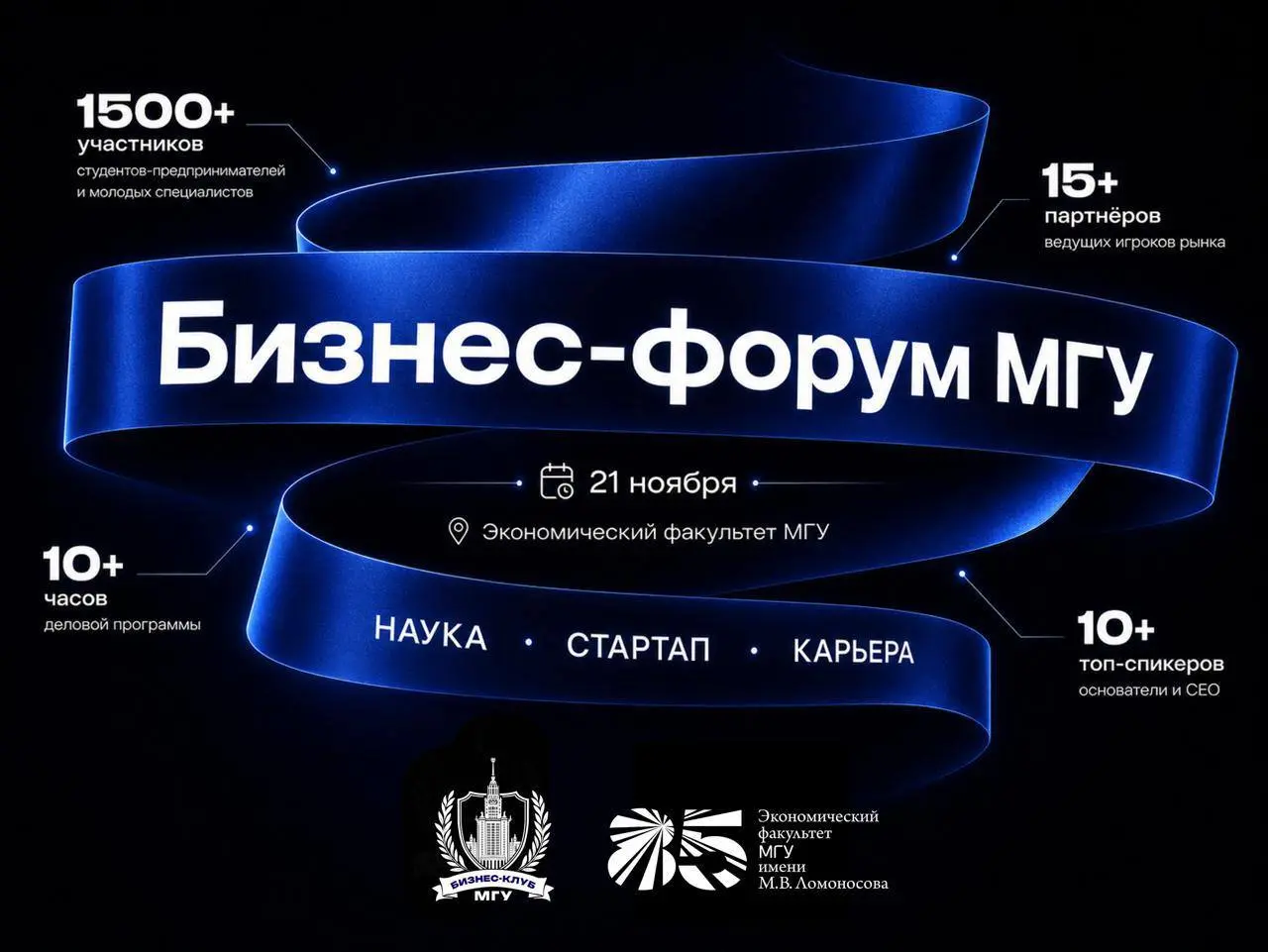 Что делать? Прийти на осенний бизнес-форум МГУ ⭐️
В программе:
10+ часов деловой программы,
10+ спикеров и экспертов,
1500+ участников
и 15+ лучших компаний-партнёров | Сетка — социальная сеть от hh.ru