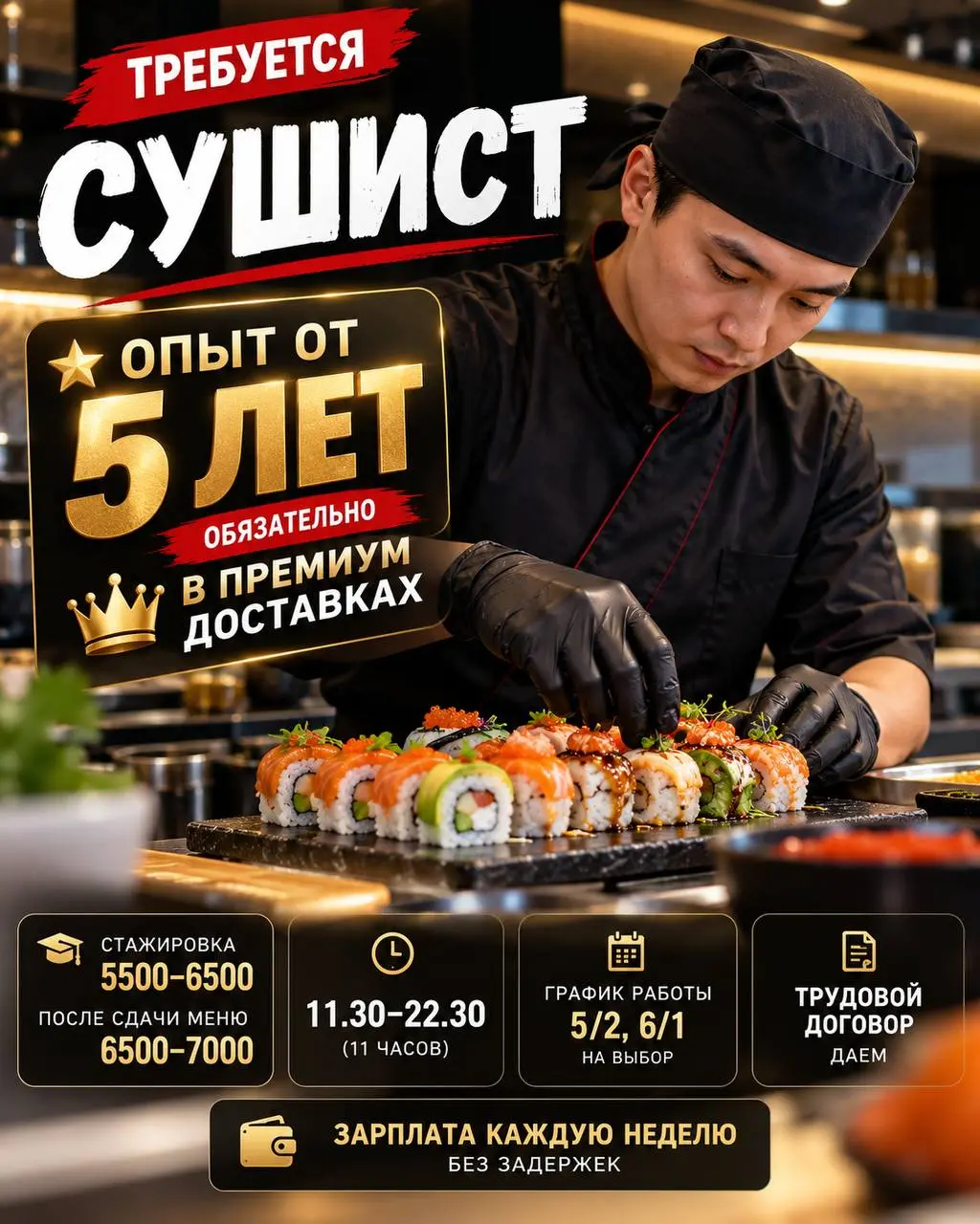 СУШИСТ
Прямой работодатель
• Москва, м. Добрынинская
• Рестораны/Кафе
• +79285113819
Полное описание вакансии размещено в Телеграм и Макс. Переходите по ссылке в закрепленном сообщении | Сетка — социальная сеть от hh.ru