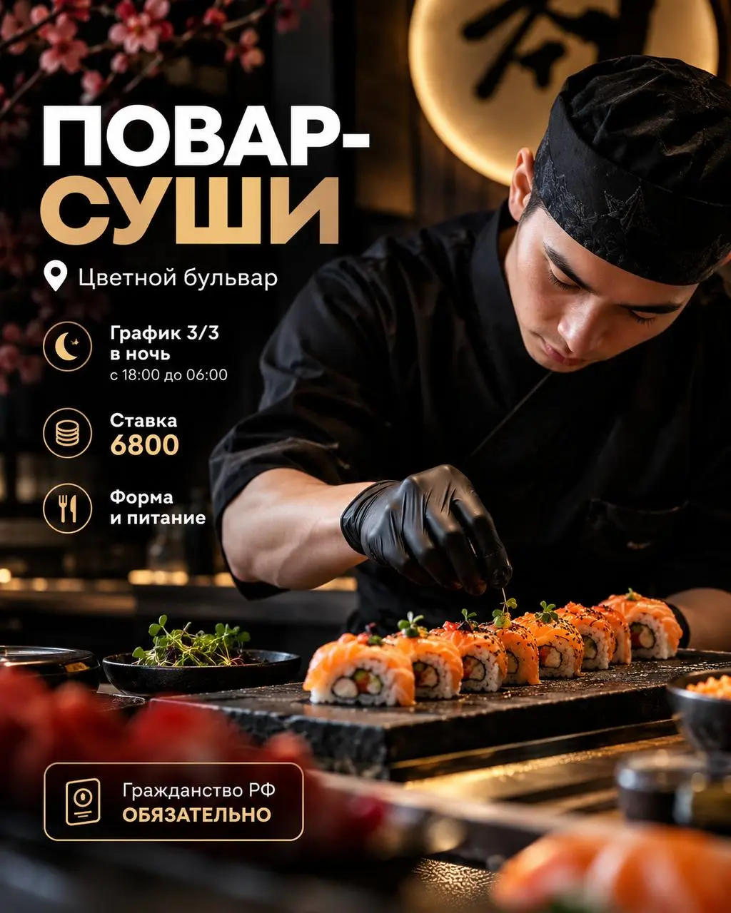 ПОВАР-СУШИ
Прямой работодатель
• Москва, м. Цветной бульвар
• Рестораны/Кафе
• +79680423957
Полное описание вакансии размещено в Телеграм и Макс. Переходите по ссылке в закрепленном сообщении | Сетка — социальная сеть от hh.ru