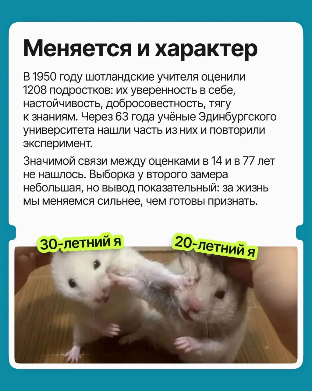 Кажется, что главные перемены уже позади: характер сложился, вкусы устоялись, профессия выбрана раз и навсегда. Психологи проверили это ощущение на тысячах людей и выяснили: оно обманчиво | Сетка — социальная сеть от hh.ru