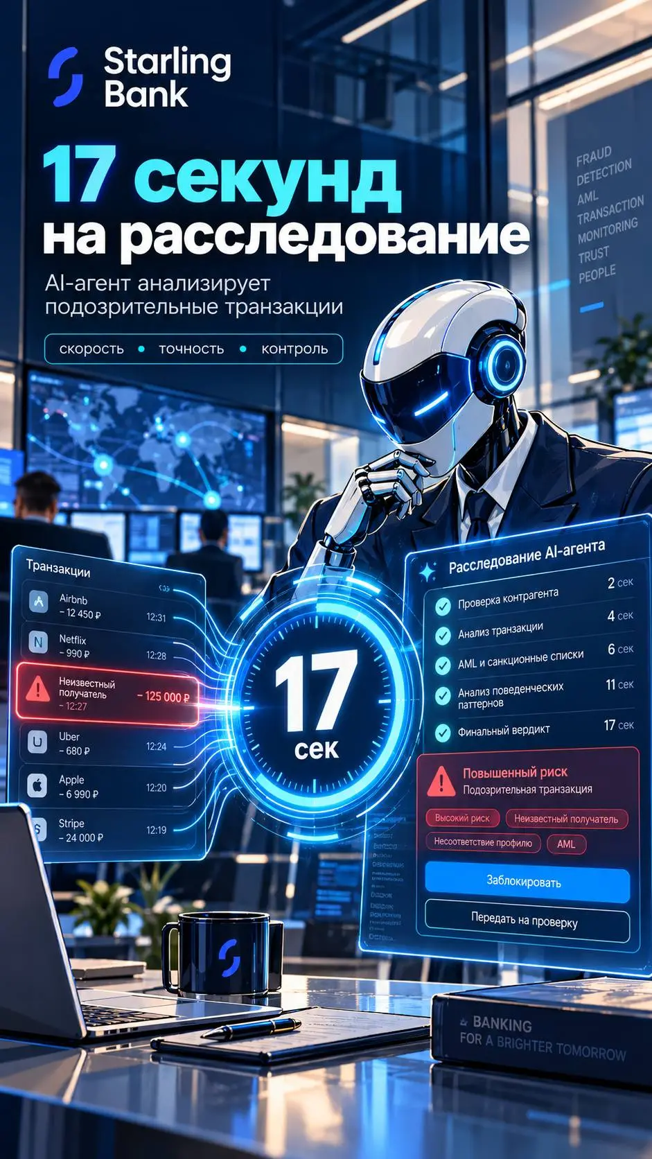17 секунд на финансовое расследование. А у вас сколько открывается карточка клиента?
Британский Starling Bank внедрил ИИ-агента для расследования подозрительных транзакций | Сетка — социальная сеть от hh.ru