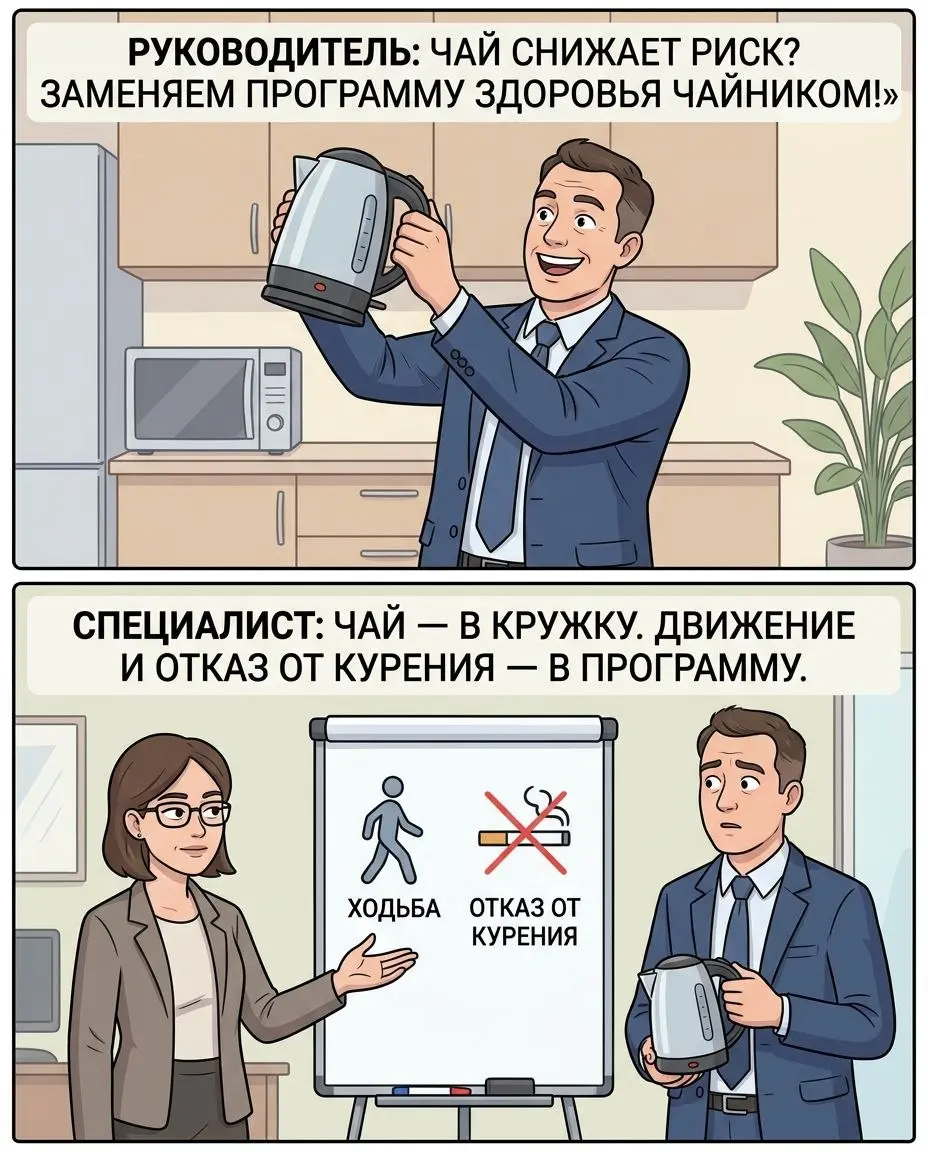 Чай в офисе: на 11% ниже сосудистый риск — особенно черный чай
В новом исследовании почти полумиллиона жителей Китая привычное употребление чая было связано с более низким риском сосудистых заболевани... | Сетка — социальная сеть от hh.ru