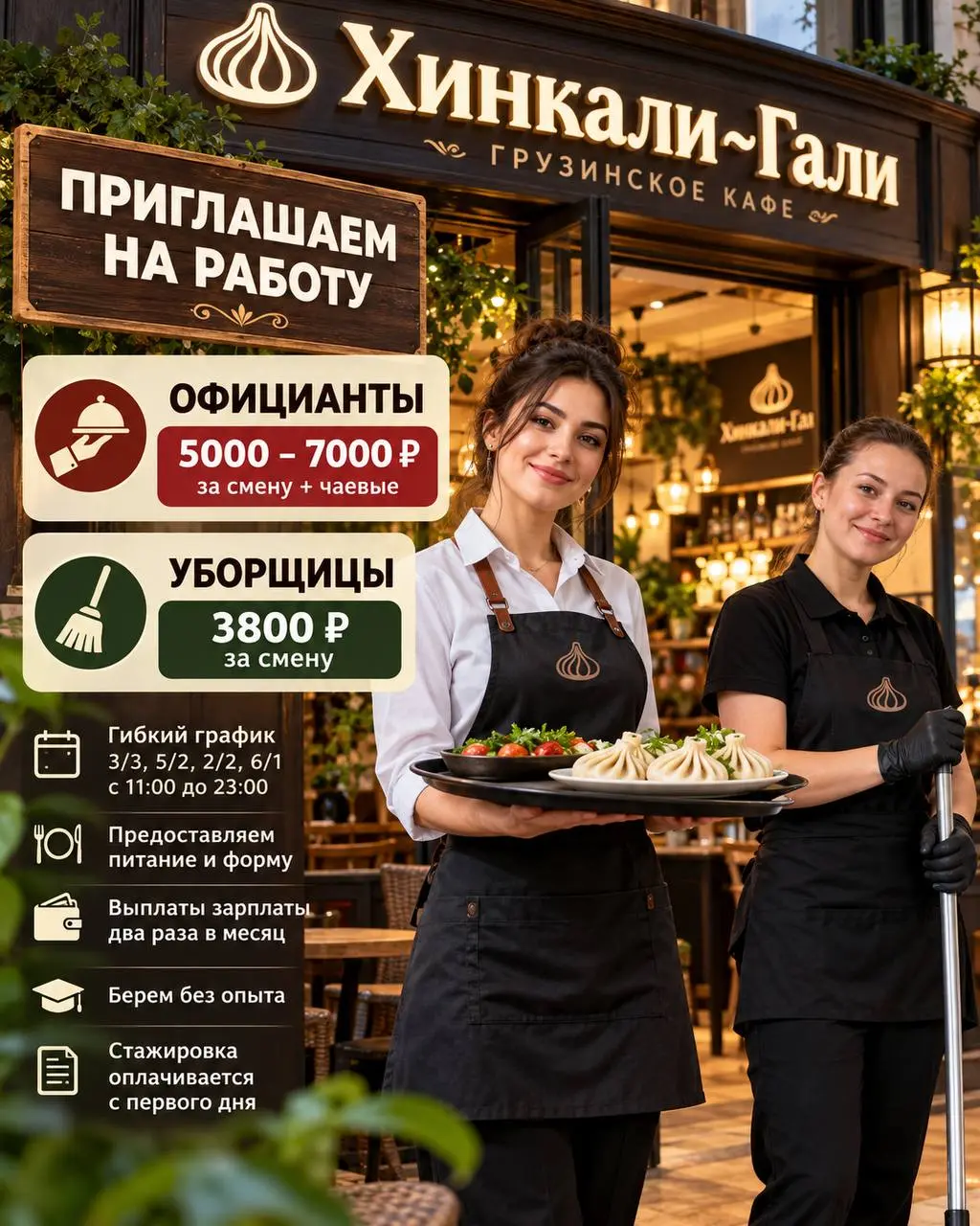 1️⃣ОФИЦИАНТ,
2️⃣УБОРЩИЦА
кафе «Хинкaли~Gали»
• Москва, м. Тушинская
• Рестораны/Кафе
• +79001409323
Полное описание вакансии размещено в Телеграм и Макс. Переходите по ссылке в закрепленном сообщении | Сетка — социальная сеть от hh.ru