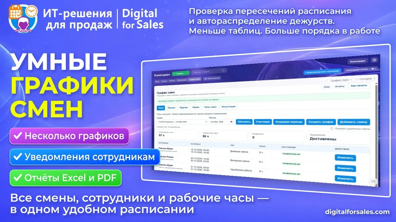 Умные графики смен: порядок в Битрикс24 | Сетка — социальная сеть от hh.ru