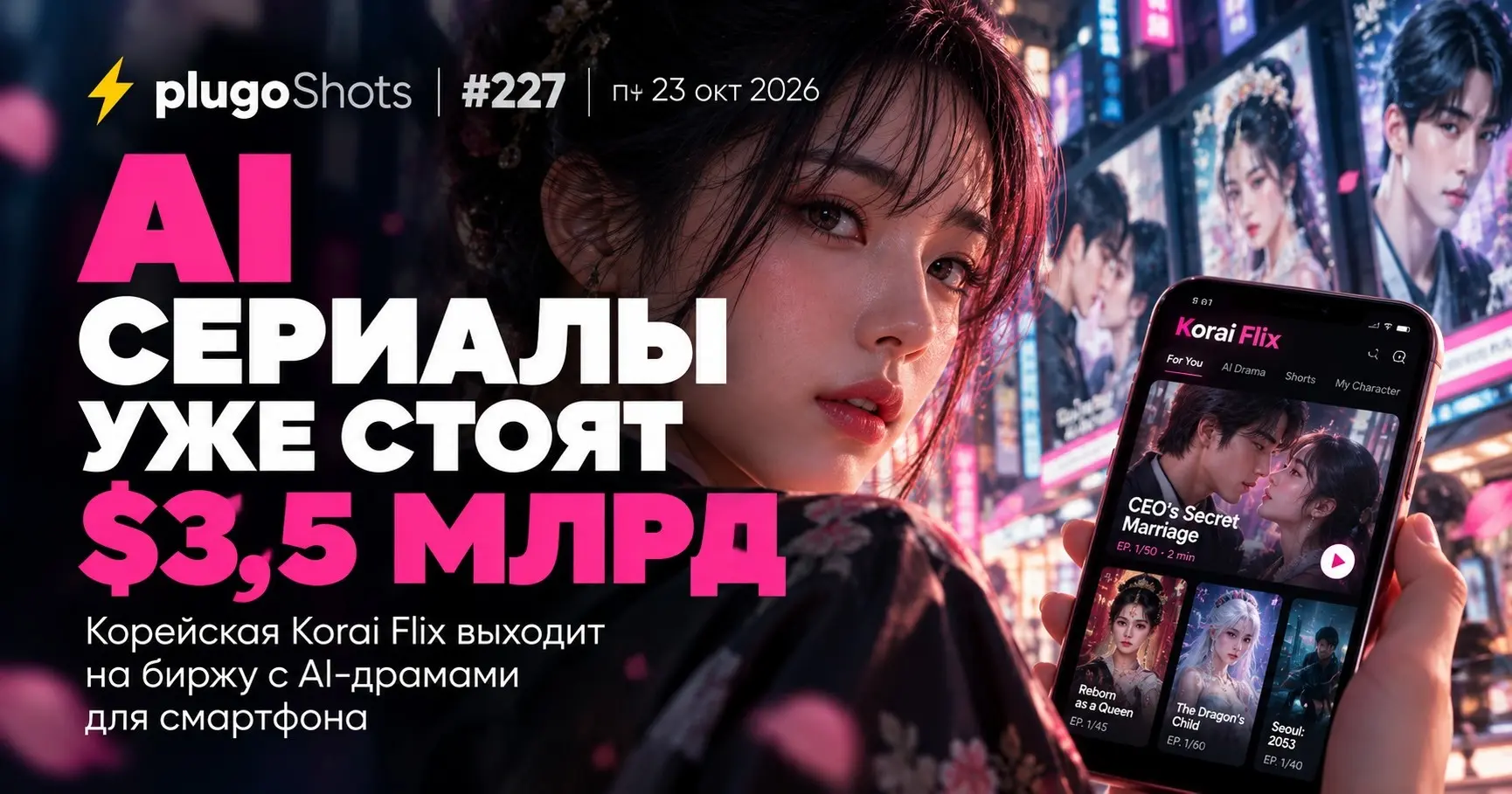 ⚡️ пт · 23 октября · 09:09 · plugoShots 227 · AI × Media
Ах, опять эта сумасшедшая Азия 🤷‍♂️
"Эпидемия" AI-сериалов по 1–2 минуты и 50 серий, миллионы зрителей – и уже компания с оценкой $3,5 млрд на ... | Сетка — социальная сеть от hh.ru