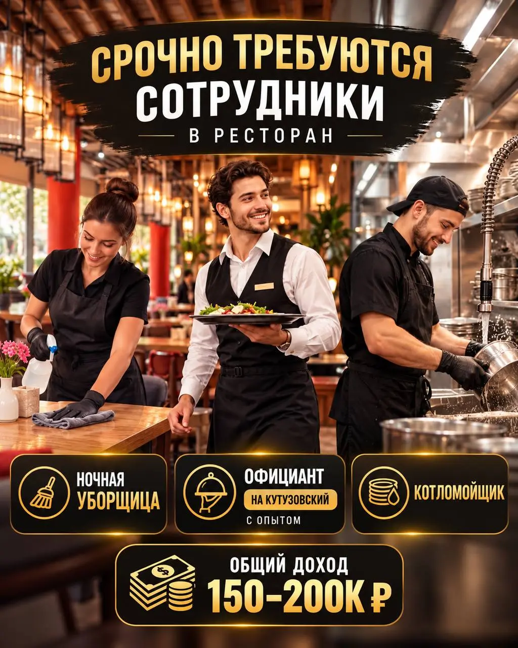 1️⃣НОЧНАЯ УБОРЩИЦА - от 4000₽/смена
2️⃣КОТЛОМОЙЩИК - от 4000₽/смена
3️⃣ОФИЦИАНТ - 150000₽ - 200000₽
ресторан/кафе
• Москва
• Рестораны/Кафе
• +79654233376
Полное описание вакансии размещено в Телеграм... | Сетка — социальная сеть от hh.ru