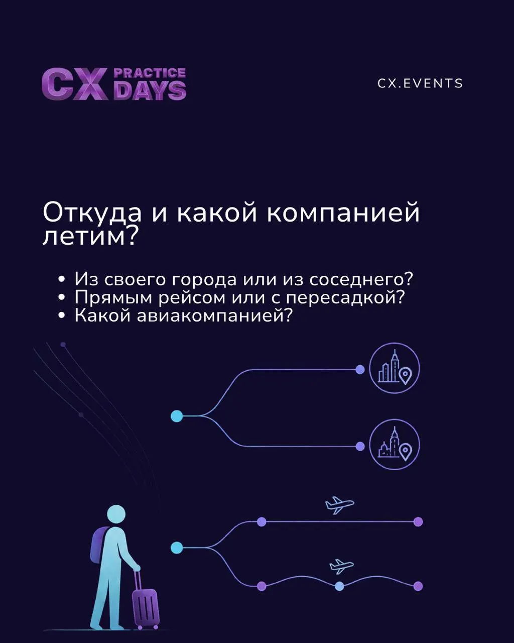 ✈️ Выбираем рейс, покупаем билет, добираемся до аэропорта, проходим регистрацию и получаем багаж
➡️Пройдите с нами этот путь в карточках | Сетка — социальная сеть от hh.ru
