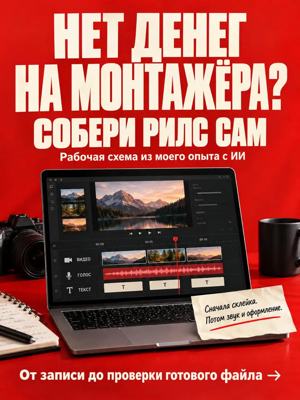 🎬 Нет денег на монтажёра? Собери Reels сам
Записать видео — полдела. Потом выясняется, что половину дублей нужно вырезать, голос звучит тихо, музыка мешает, а субтитры закрывают лицо | Сетка — социальная сеть от hh.ru